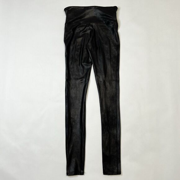 SPANX Faux Leather Leggings Women's Black Shiny Coated Shaping Pants Small - Picture 6 of 10